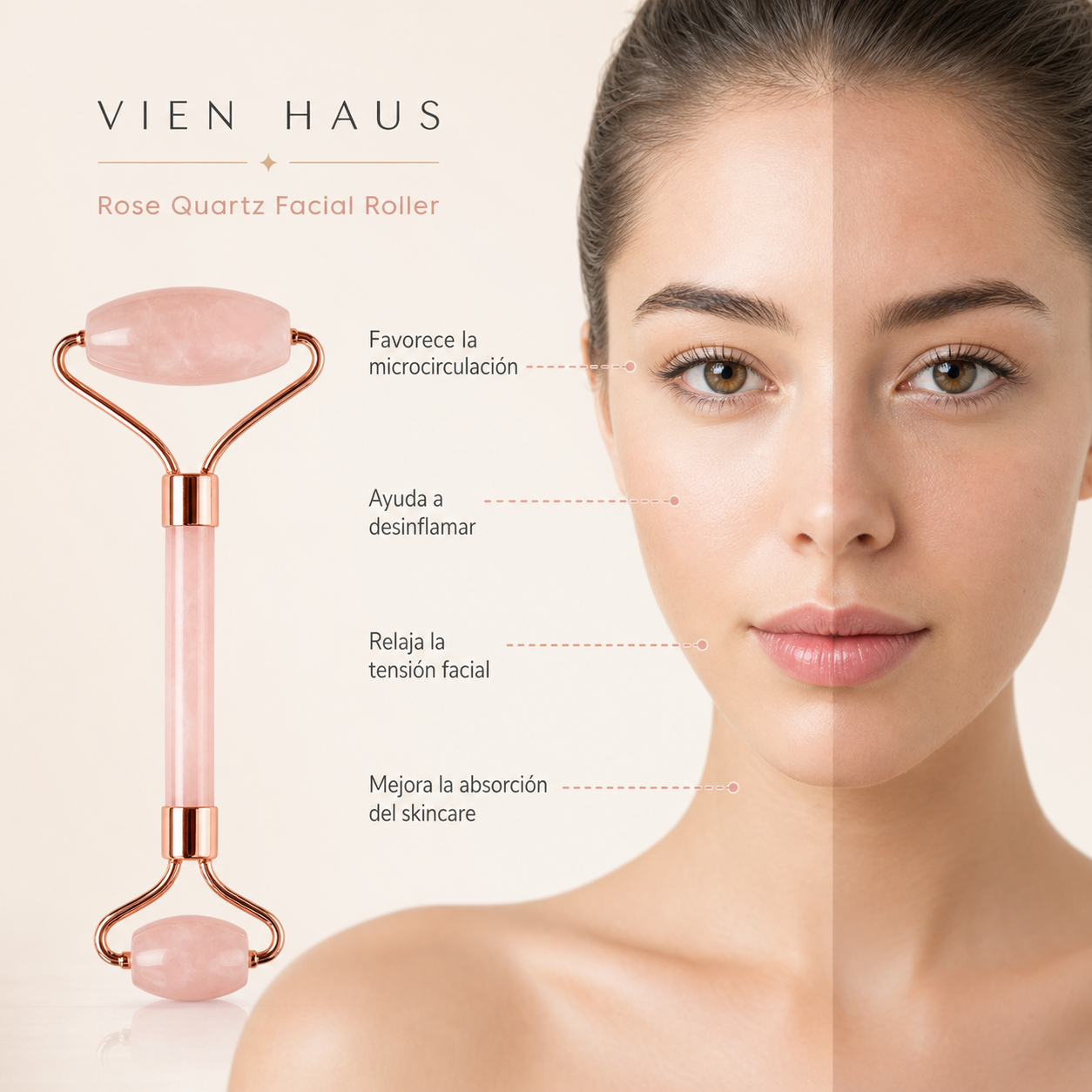 Face Roller and Gua Sha Cuarzo Rosa